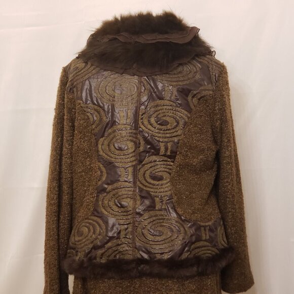 Vintage Moshita Couture 2 Piece Brown Outfit w/Faux Fur Collar and Trim, Size 16 - Picture 11 of 16